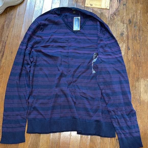 Men’s Alfani V neck Purple Striped Sweater Macys - Picture 2 of 6